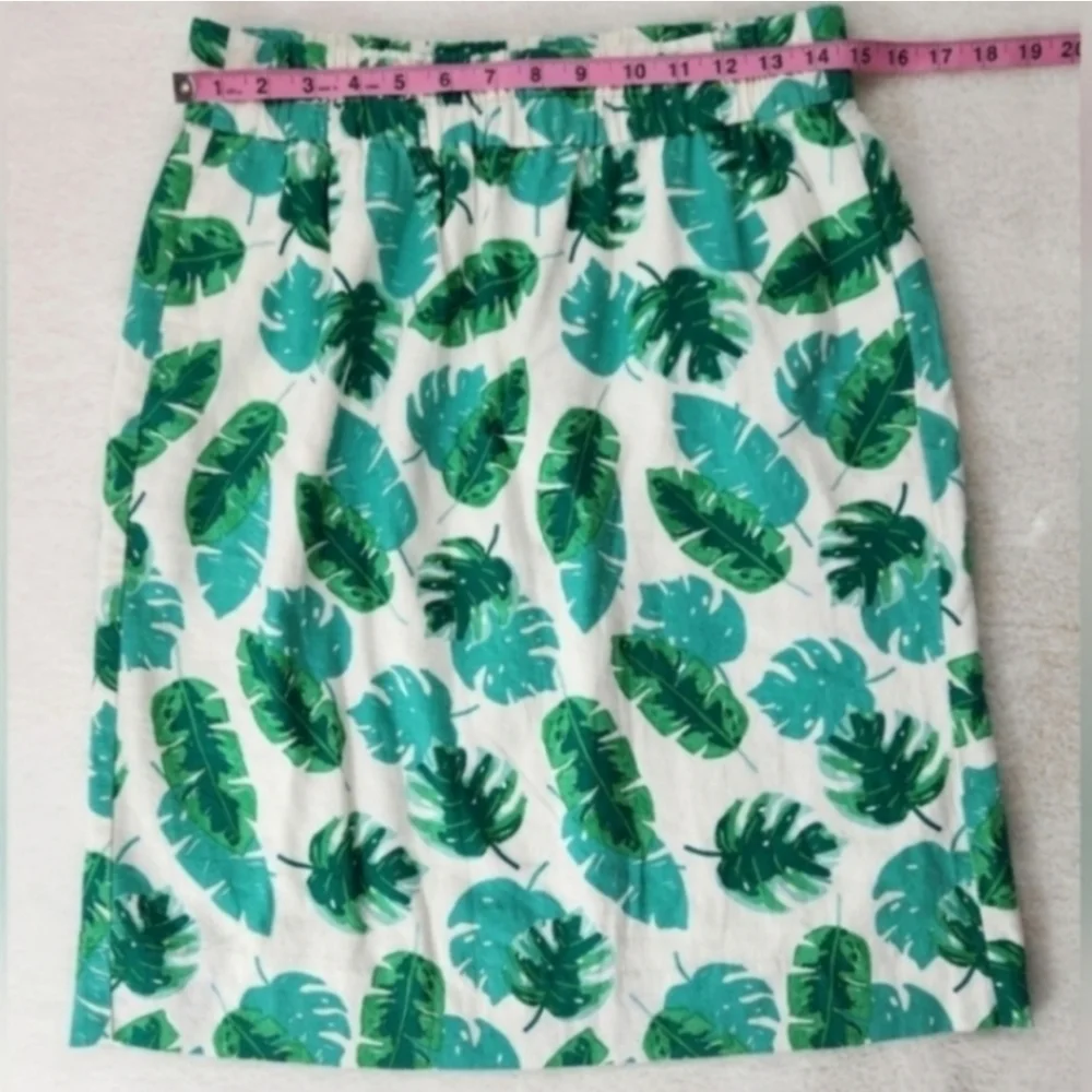 NWT J. Crew Linen Blend Tropical Monstera Print Pull On Skirt - Picture 5 of 8